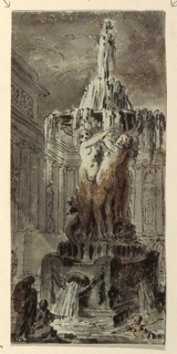Drawing, Architectural Fantasy with Fountain