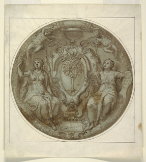 Drawing, Design for a Tondo with Arms of Cardinal Giulio della Rovere
