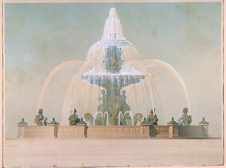 Drawing, Elevation of the Maritime Fountain, for the Place de la Concorde, Paris