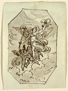 Drawing, Octagonal Drawing, Fame with Two Putti, Palazzo Morri, Faenza