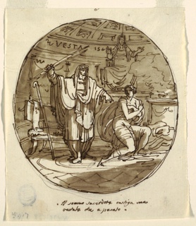 Drawing, The High Priest Punishes a Vestal Virgin, Sala di Numa Pompilius, Palazzo Milzetti, Faenza