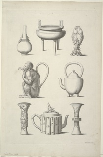 Print, Designs for Tableware, Plate XV of Designs of Chinese Buildings, Furniture, Dresses, Machines and Utensils.