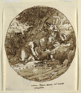 Drawing, Numa Pompilius Worshipping Jove on the Aventine, Ceiling Design for the Sala di Numa Pompilius, Palazzo Milzetti, Faenza