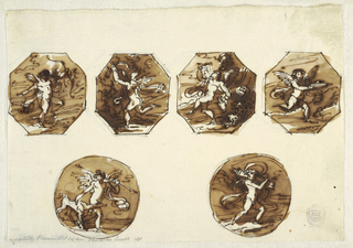 Drawing, Putti in Four Octagons and Two Circles