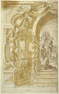 Drawing, Design for an Illusionistic Wall Decoration, with a King Accompanied by Soldiers