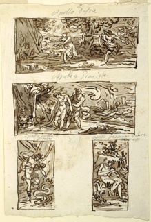 Drawing, Four Drawings of the Myth of Apollo; Decoration of a Wall over a Mantel, Sala di Apollo, Palazzo Cavina, Faenza