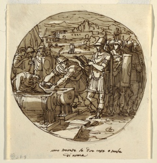 Drawing, Retrieval of Books from the Tomb of Numa, Sala di Numa Pompilius, Palazzo Milzetti, Faenza