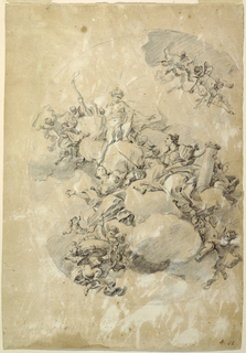 Drawing, Study for an Oval Ceiling Design, Apollo, Strength, and Love