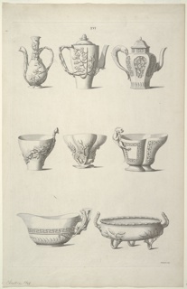 Print, Designs for Tableware, Plate XVI of Designs of Chinese Buildings, Furniture, Dresses, Machines and Utensils.