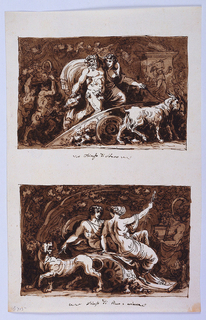 Drawing, Sheet from a Sketchbook: Triumph of Silenus and Triumph of Bacchus and Ariadne
