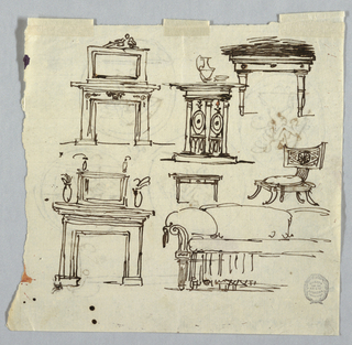 Drawing, Chimney Pieces, Furniture and Ceiling Medallion