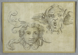 Drawing, Mask with Garland and ears; Mask with Beard and Ears of Satyr