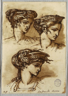 Sketchbook Folio, Three Studies of a Head with Diadem and Braided Hair, after Raphael
