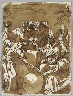 Drawing, Two Attendants with the Heavenly Horseman