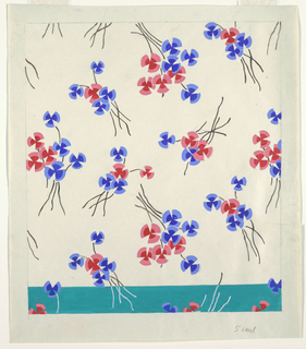 Drawing, Design for Fabric to Be Printed with Five Colors