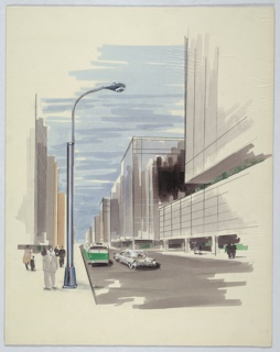 Drawing, Design for New York City Streetlight: Street View