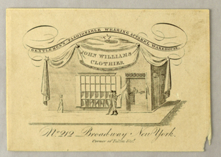 Trade Card, Trade Card of John Williams, Clothier