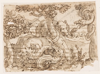 Drawing, Fight between Elephants and Snakes