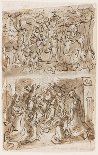 Drawing, The Infant John in the Wilderness accompanied by Angels [above]; Virgin and Child with Saint Catherine and Saint Barbara [below]