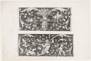 Print, Ornamental Foliage with a Mask and a Bowl of Fruit (Autre, offrant au milieu d'en bas un mascaron...)

Ornamental Foliage with an Old Man and Two Children