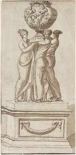 Drawing, Pedestal with Female Figures Supporting a Vase