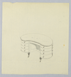 Drawing, Design for Kidney-Shaped Writing Table with Eight Drawers