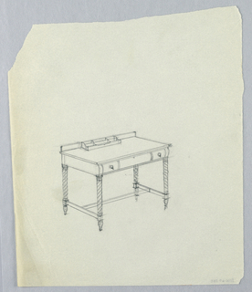 Drawing, Design for Writing Table with Turned Legs and Six-Cubbyhole Nest Atop