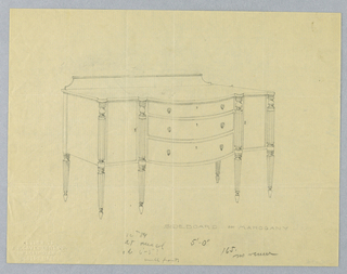 Drawing, Design for Sideboard on Six Legs with Three Drawers