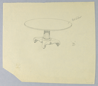 Drawing, Design for Round Table "B" on Scroll-Like Feet