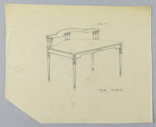 Drawing, Design for Tea Table with Brass Railing Along Back of Upper Shelf