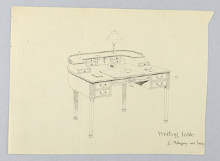 Drawing, Design for Semi-Circular Writing Table of Mahogany and Inlay