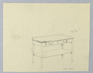 Drawing, Design for Serving Table with "S"-shaped Drawer Pulls
