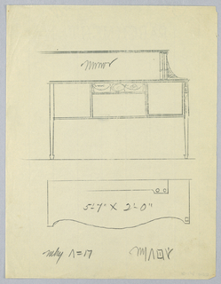 Drawing, Design for Sideboard with Serpentine Front in Elevation and Partial Plan