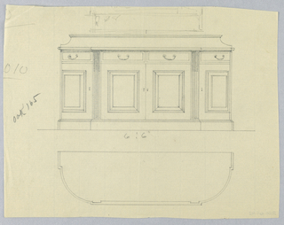 Drawing, Design for Four-Door Sideboard in Elevation and Plan