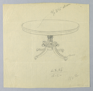 Drawing, Design for Round Table on Baluster-Shaped Support