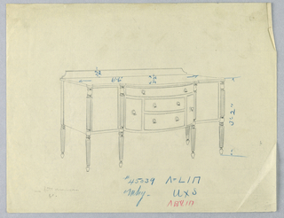 Drawing, Design for Six-legged Sideboard with Five Central Drawers