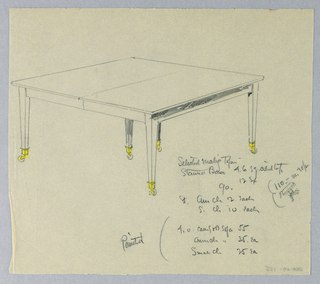 Drawing, Design for a Six-Legged Rectangular Table on Casters