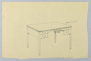 Drawing, Design for Writing Table with Arched Cut-Out at Center Front