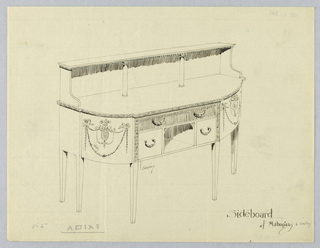 Drawing, Design for Sideboard with Upper Shelf and Decorative Carved Stripes