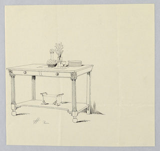 Drawing, Design for Serving Table with Columnar Front Legs and Two Drawers