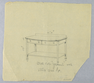 Drawing, Design for Serving Table with Two Drawers and Convex Front