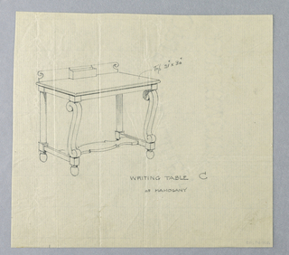 Drawing, Design for Writing Table "C" with Scrolled Front Legs