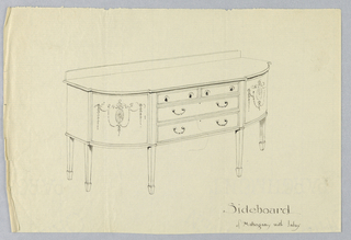 Drawing, Design for Mahogany Inlay Sideboard with Neo-Classical Motifs