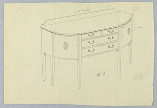 Drawing, Design for Six-legged Sideboard with Rounded Front and Four Drawers