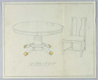 Drawing, Design  for Oak Round Table and Chair