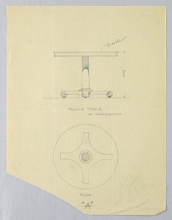 Drawing, Design for a Round Table of Mahogany "A" (elevation and plan)