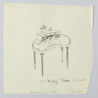 Drawing, Design for Kidney-Shaped Writing Table with Open Compartments