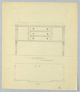 Drawing, Design in Plan and Elevation for Mahogany Sideboard on Casters