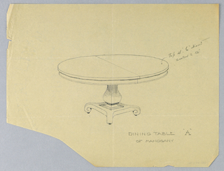 Drawing, Design for Dining Table "A" of Mahogany on Baluster-Like Support