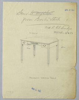 Drawing, Design for Mahogany Writing Table with Conical Feet